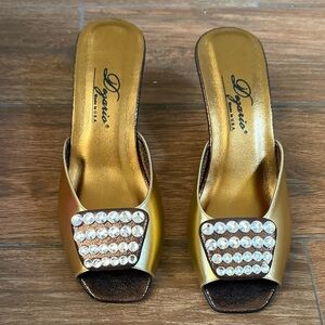 Dazzling Gold Heels with Rhinestone Accents